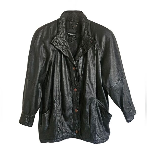 Vintage Pelle Women's Black Leather Button-down Jacket Size M - Picture 1 of 10